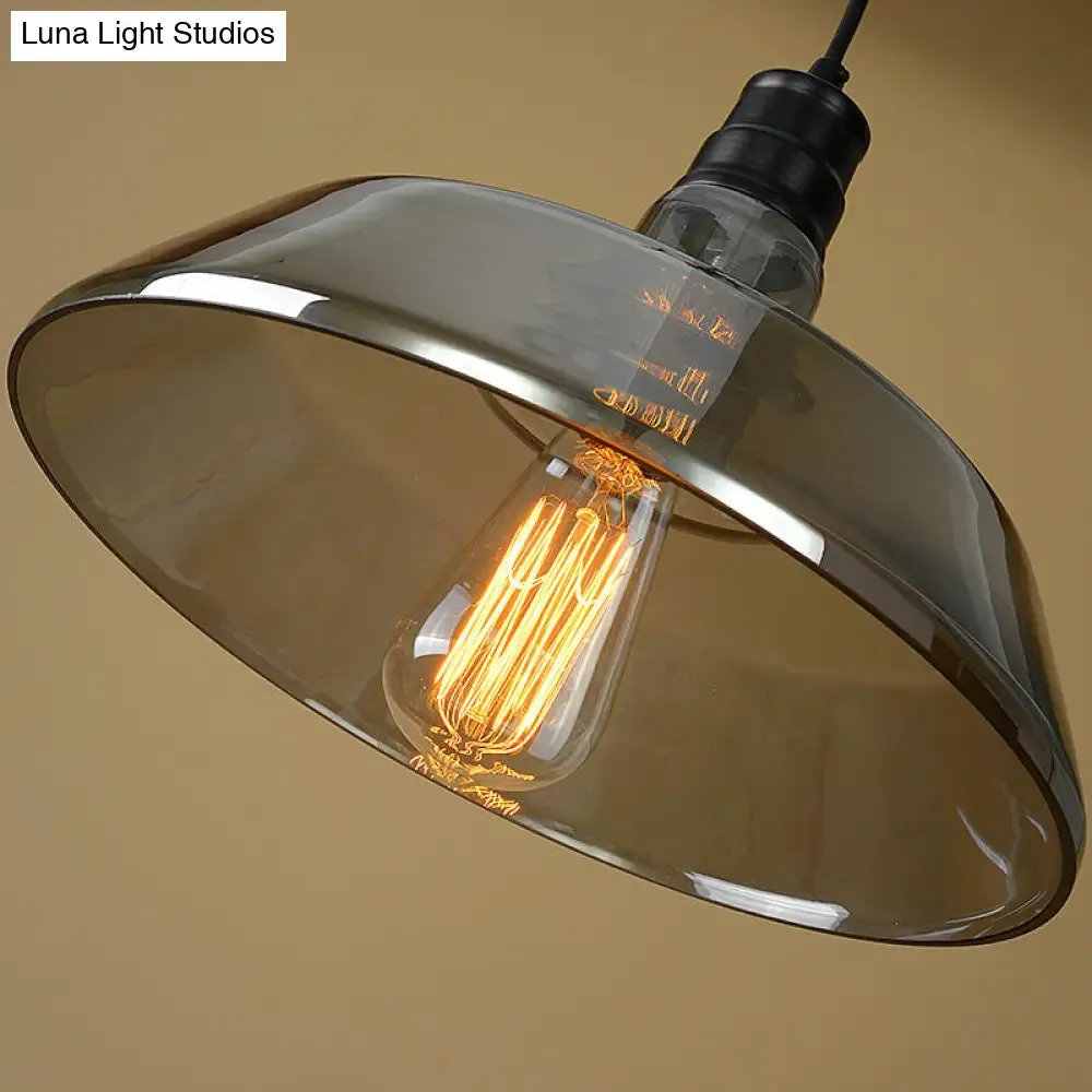 Industrial Smoke Grey Glass Pendant Light - Barn Shaped Diner Suspension Lighting with 1 Bulb