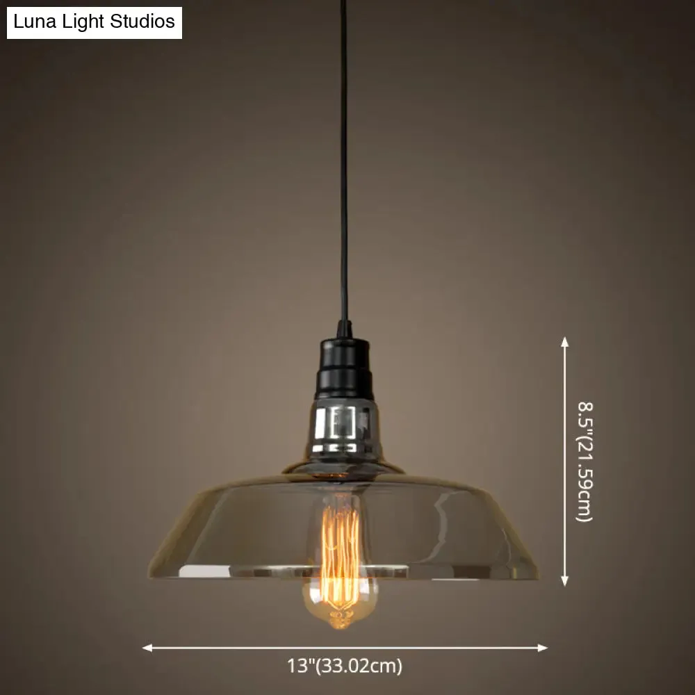 Industrial Smoke Grey Glass Pendant Light - Barn Shaped Diner Suspension Lighting with 1 Bulb