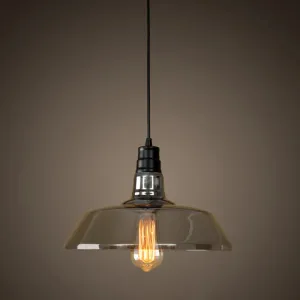 Industrial Smoke Grey Glass Pendant Light - Barn Shaped Diner Suspension Lighting with 1 Bulb