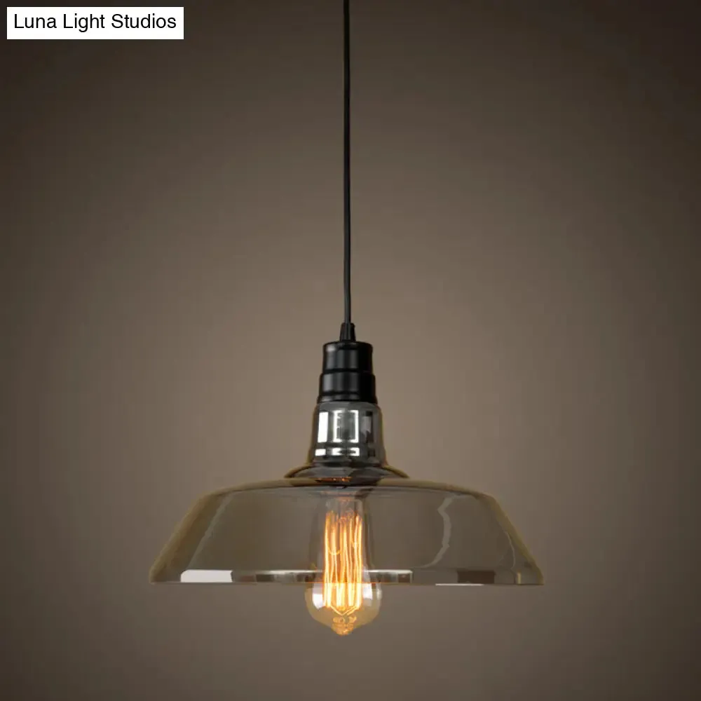 Industrial Smoke Grey Glass Pendant Light - Barn Shaped Diner Suspension Lighting with 1 Bulb