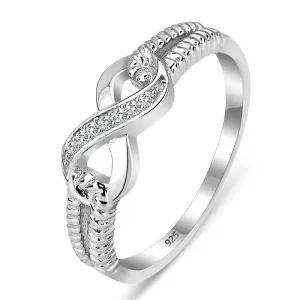 Infinity Diamonds Open Design Sterling Silver Ring, Trendy Women Jewelry, Gift for All Occasions