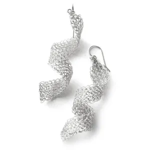 Infinity silver wire crochet earrings , long elegant knitted earrings