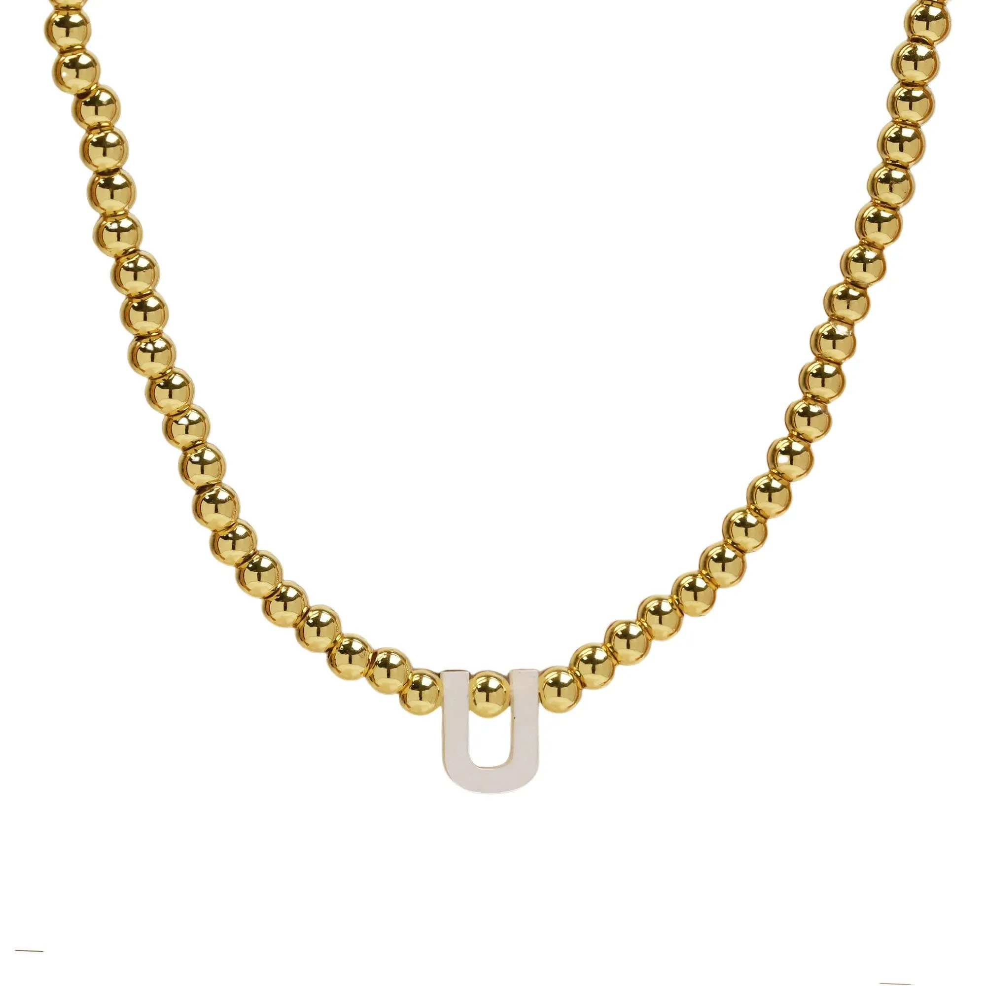 Initial Gold Bead Shell Necklace