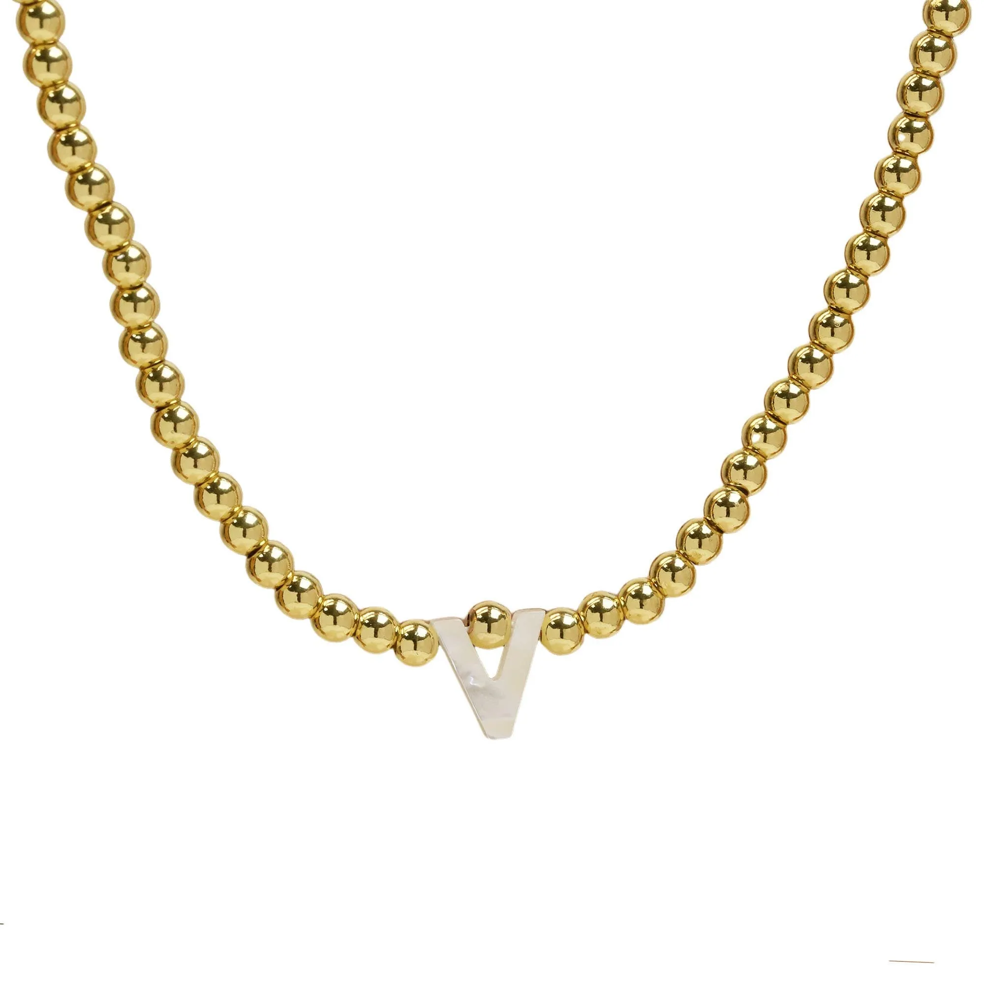 Initial Gold Bead Shell Necklace