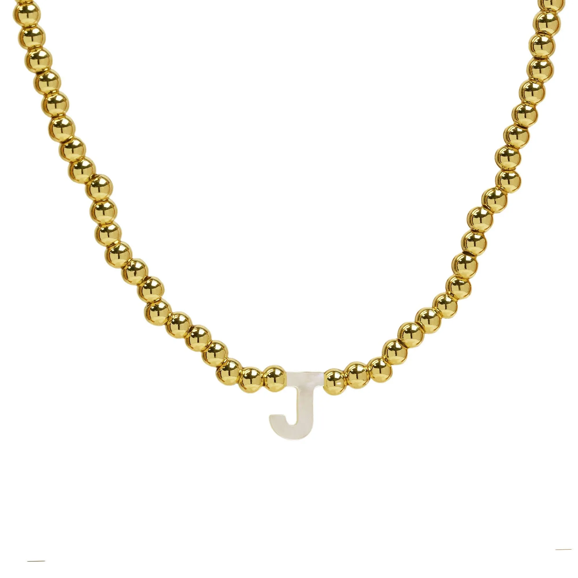 Initial Gold Bead Shell Necklace