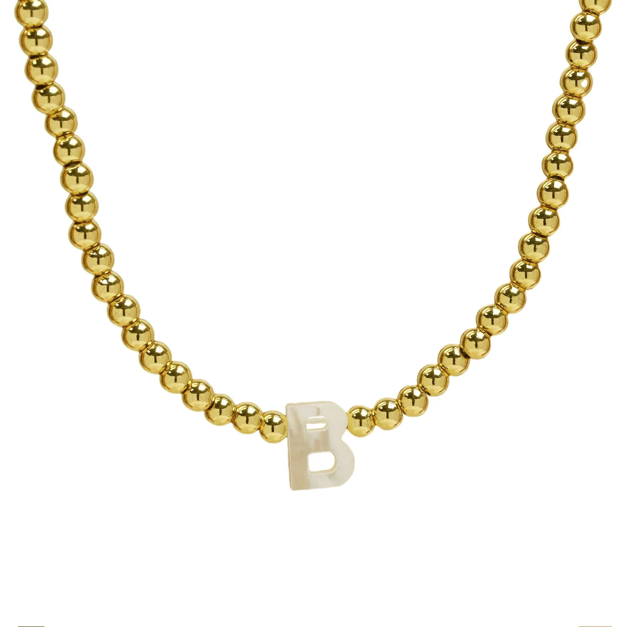 Initial Gold Bead Shell Necklace