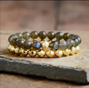 Labradorite Gold Hematite Mala Bracelet