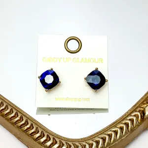 Large Crystal Stud Earrings in Navy Blue