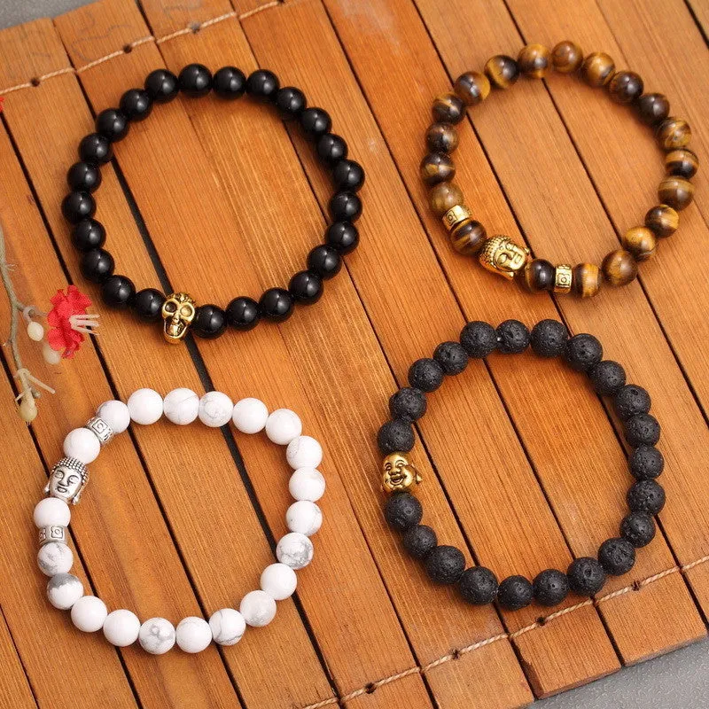 Lava Buddha Skull head Beads Bracelets Natural Stone Bracelets For Women Men Jewelry pulseras