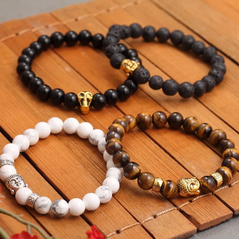 Lava Buddha Skull head Beads Bracelets Natural Stone Bracelets For Women Men Jewelry pulseras