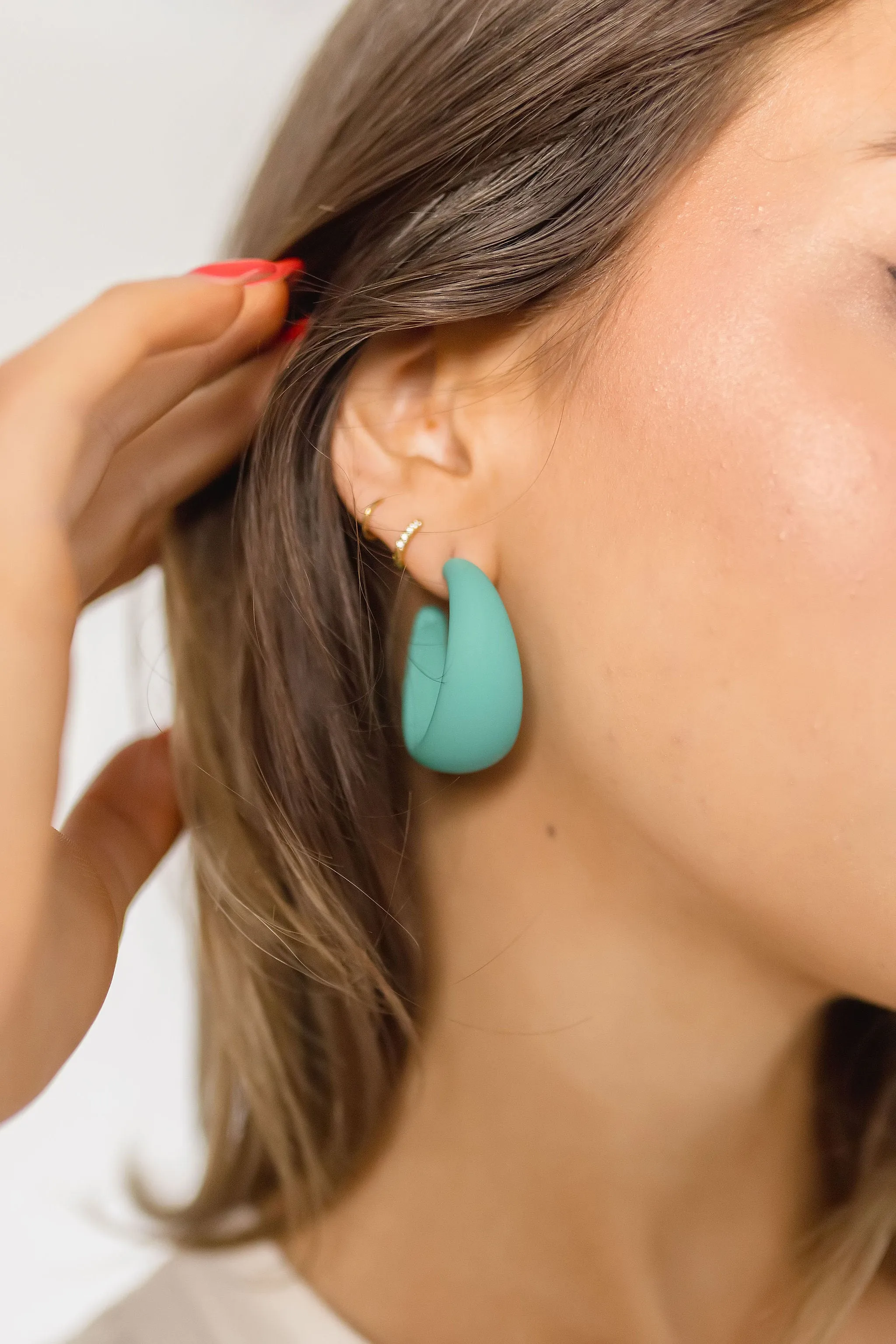 Leslie Chunky Semi Hoop Earrings Teal