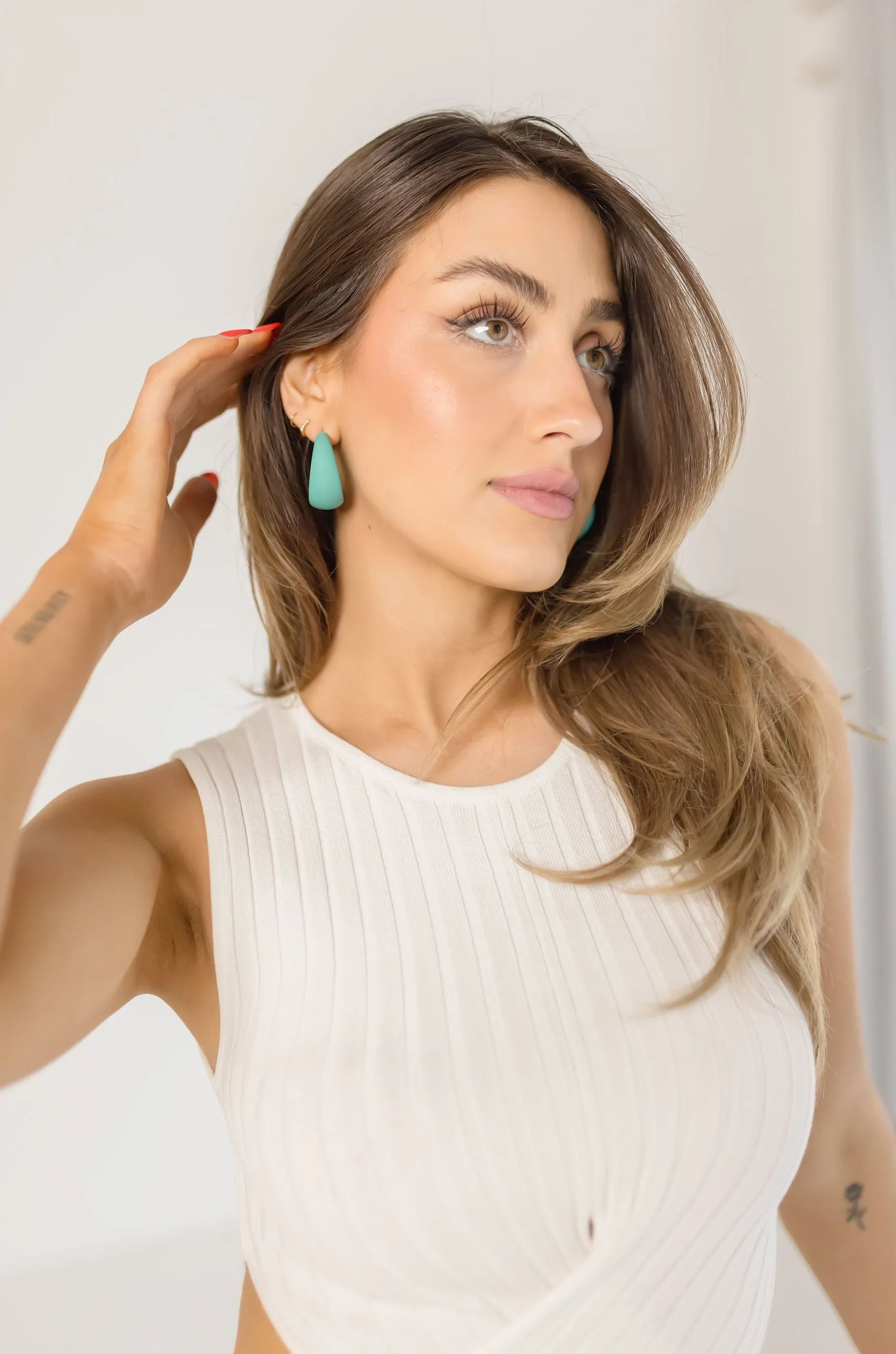 Leslie Chunky Semi Hoop Earrings Teal