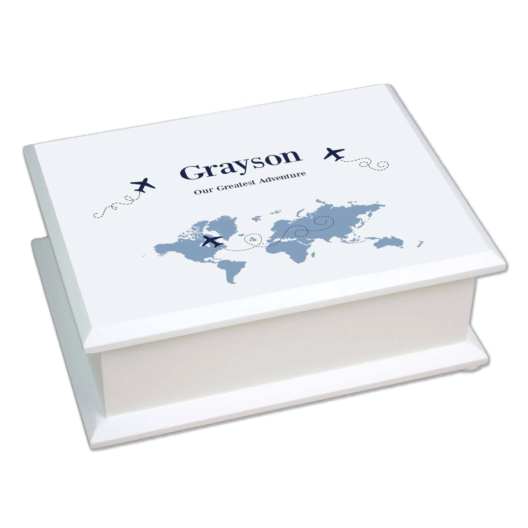 Lift Top Jewelry Box - Blue World Map