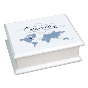 Lift Top Jewelry Box - Blue World Map