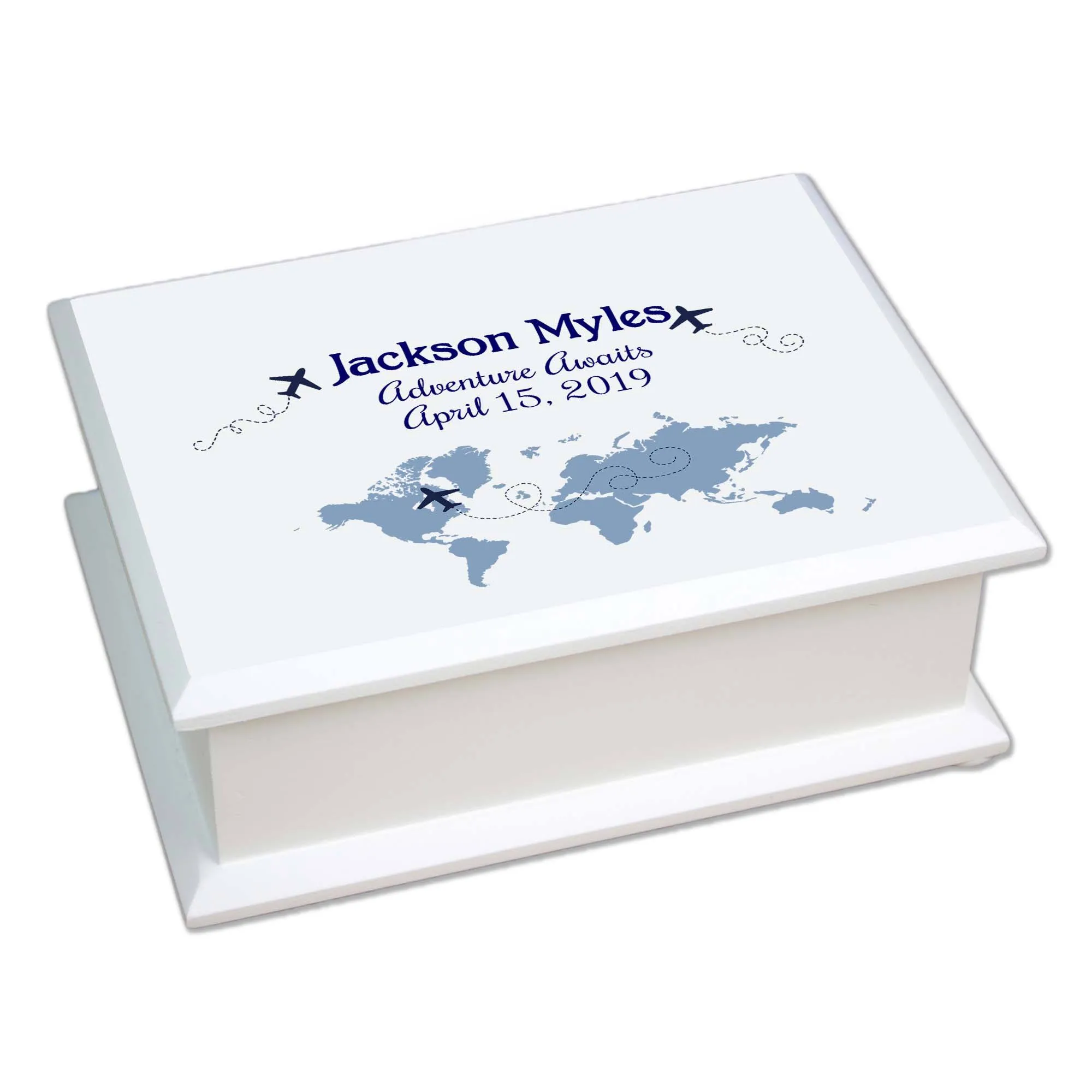 Lift Top Jewelry Box - Blue World Map