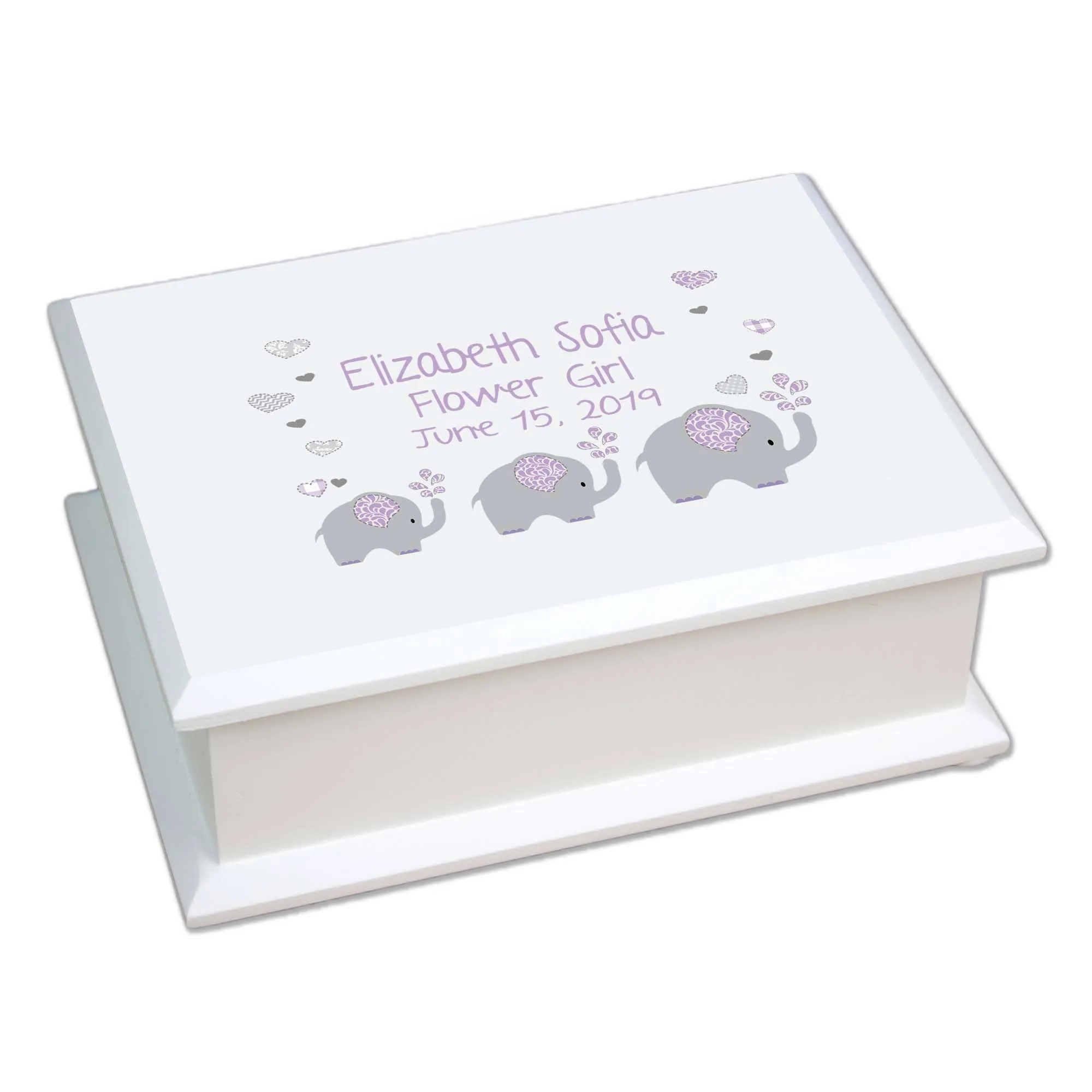 Lift Top Jewelry Box - Lavender Elephant