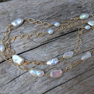 Long Baroque Pearl & Chain Necklace