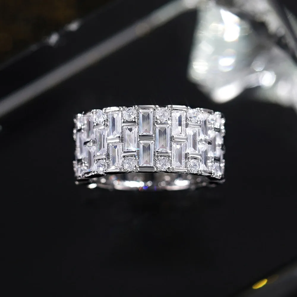 Luxury Silver Rings Geometric CZ Simple Stylish