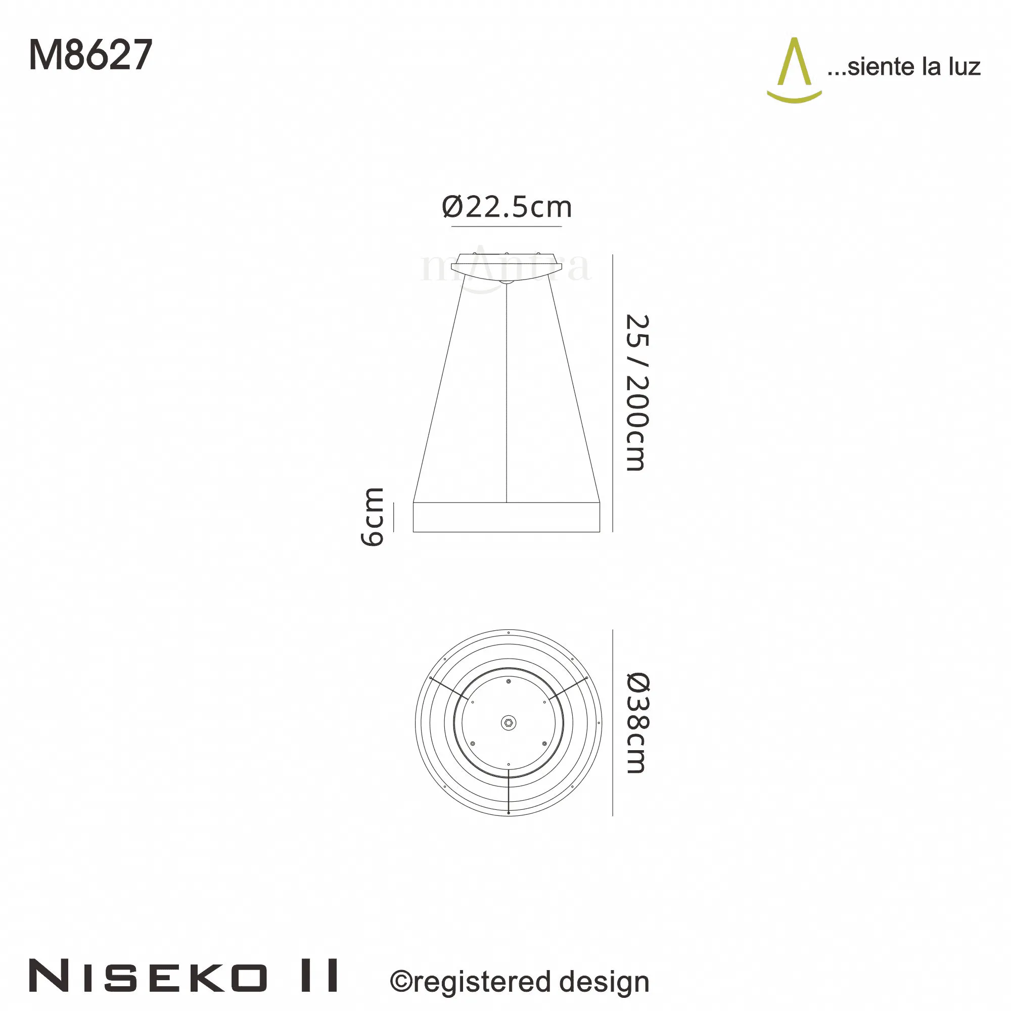 Mantra M8627 Niseko II Ring LED Pendant 38cm Remote Control Gold