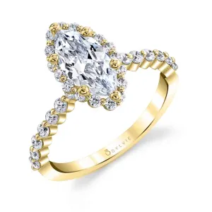 Marquise Cut Classic Halo Engagement Ring - Athena 18k Gold Yellow