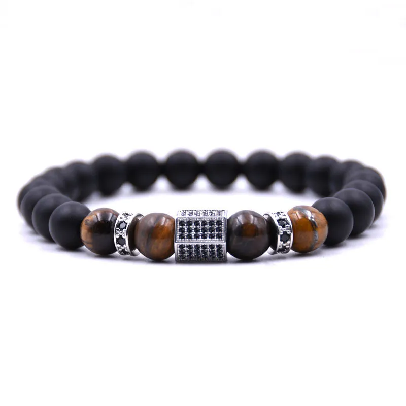 Micro-inlaid Zircon Hexagonal Natural Stone Tiger's Eye Volcanic Stone Bracelet