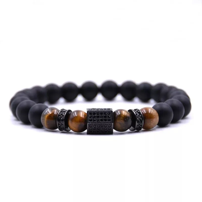 Micro-inlaid Zircon Hexagonal Natural Stone Tiger's Eye Volcanic Stone Bracelet