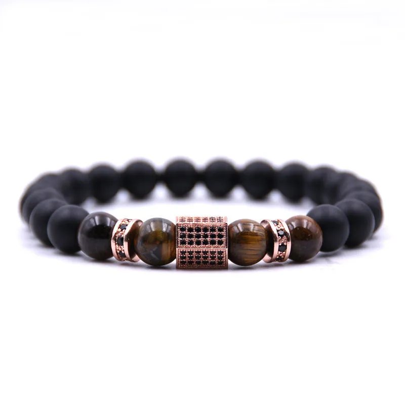 Micro-inlaid Zircon Hexagonal Natural Stone Tiger's Eye Volcanic Stone Bracelet