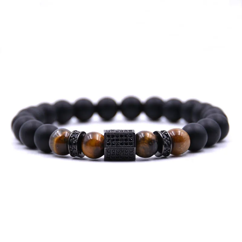 Micro-inlaid Zircon Hexagonal Natural Stone Tiger's Eye Volcanic Stone Bracelet