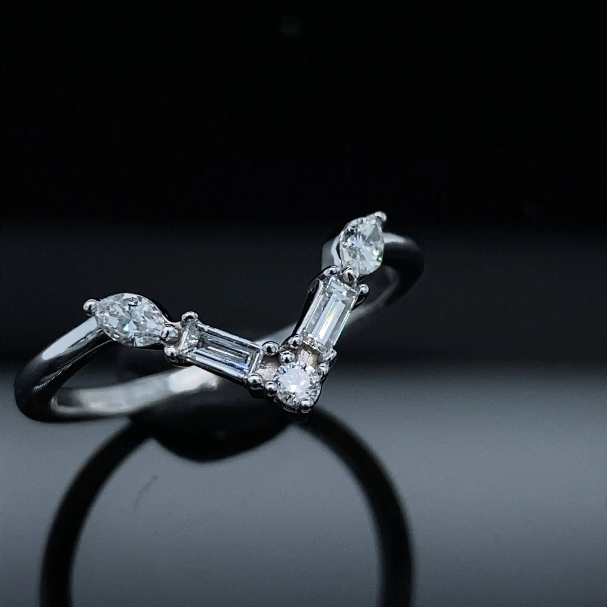 Minimalist Multi Stone Diamond V Ring