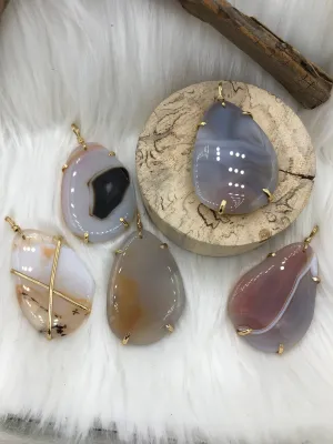 Mixed Color Agate Pendant with Brass Gold or Silver Wire Wrapped Bezel Natural Stone , Variety of Sizes and Colors.Stone Pendant Fast Ship