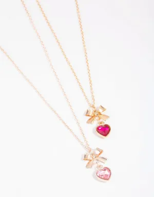 Mixed Metal Heart & Bow Necklace Pack