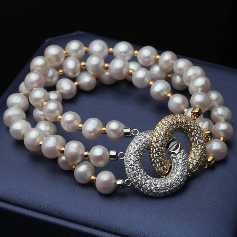 Multi Layer Natural Freshwater Pearl Bracelet