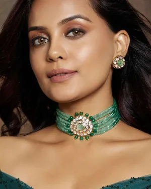 Multi Shaded Green Polki Choker Set