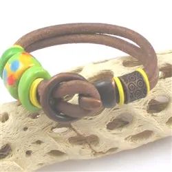 Natural Brown Leather Cord Bracelet Copper Accents