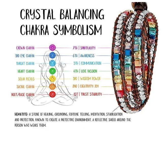 Natural Stone Handmade Chakra Leather Wrap Crystal Bracelet