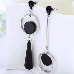 New Asymmetric Women's Black Hanging Earrings Hollow Crystal Drop Earrings Rock Geometric Statement Dangle Earrings aretes