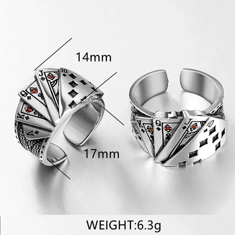 New Fashion Vintage Lucky Poker Opening Rings For Women Men Playing Card Finger Stainless Steel Ring Fashion Party Jewelry