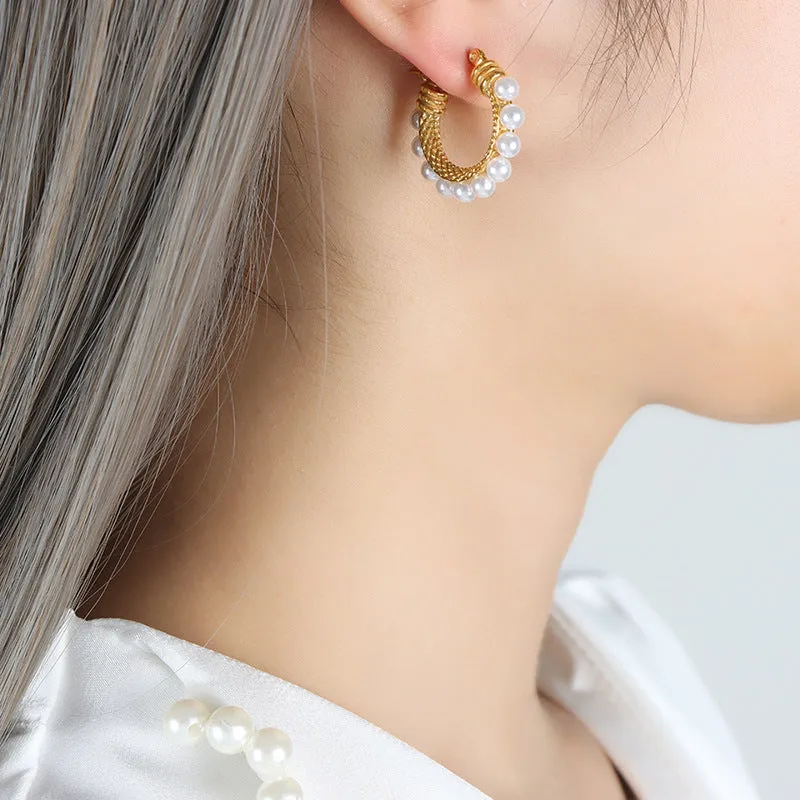 Niche Imitation Pearl C-Shaped Earrings - Elegant Everyday Genie Collection Earrings