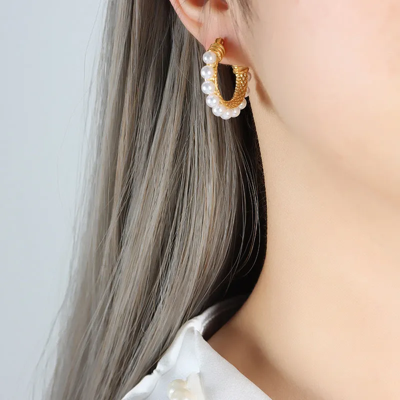 Niche Imitation Pearl C-Shaped Earrings - Elegant Everyday Genie Collection Earrings