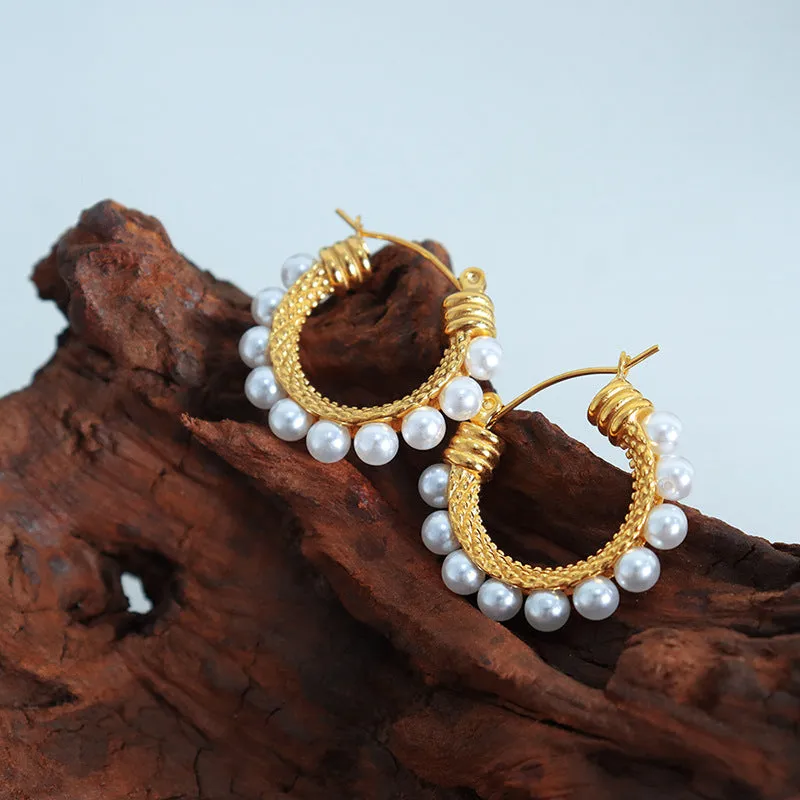 Niche Imitation Pearl C-Shaped Earrings - Elegant Everyday Genie Collection Earrings