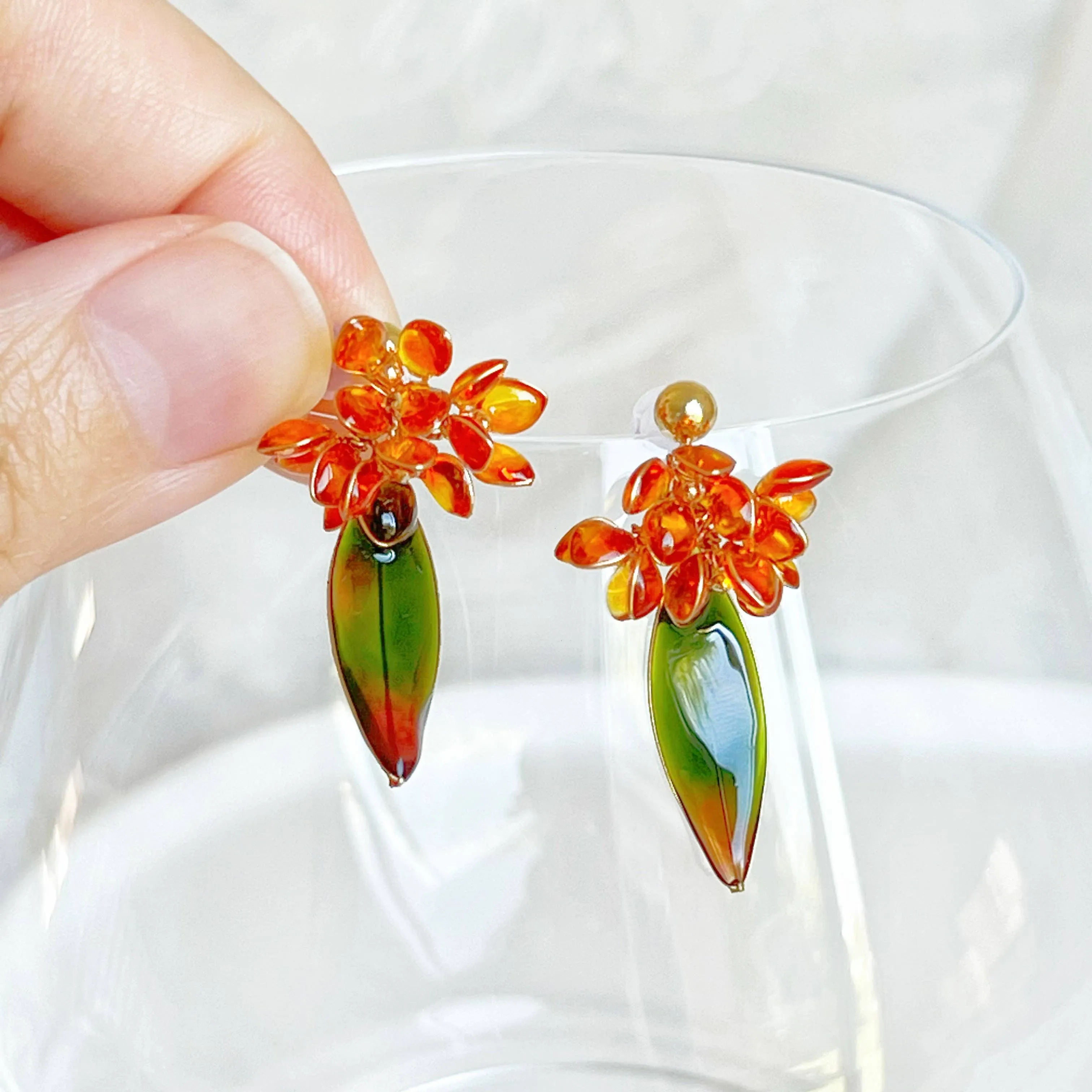 Ninaouity - Handmade Orange Sweet Osmanthus Flower Earrings