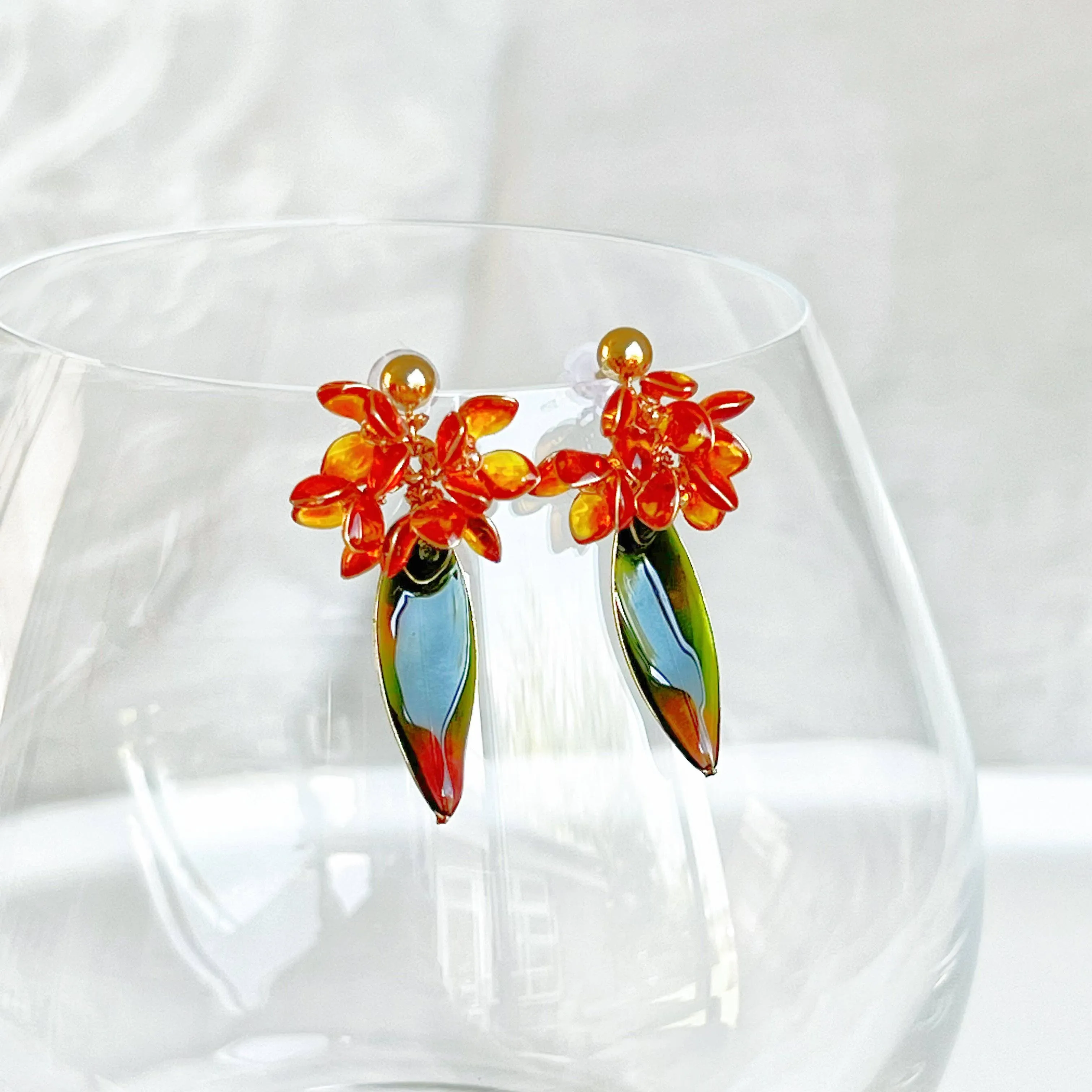 Ninaouity - Handmade Orange Sweet Osmanthus Flower Earrings