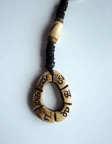 Oval Om Mani Mantra Bone Pendant