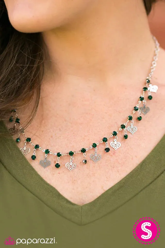 Paparazzi Necklace ~ With Open Hearts - Green