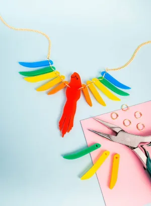 Parakeet Necklace Kit - Recycled Rainbow - Gold Chain