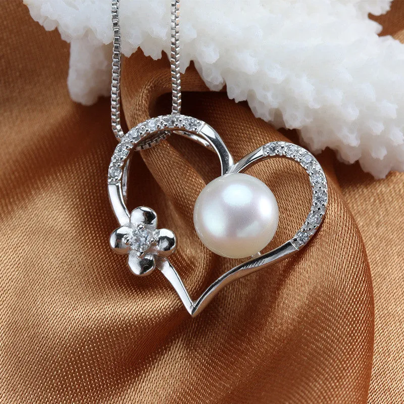 Pearl Necklace Love Shape Pendant AAAA High Quality Platinum Plated Gift For Women 9-10mm Pearl Jewelry collier