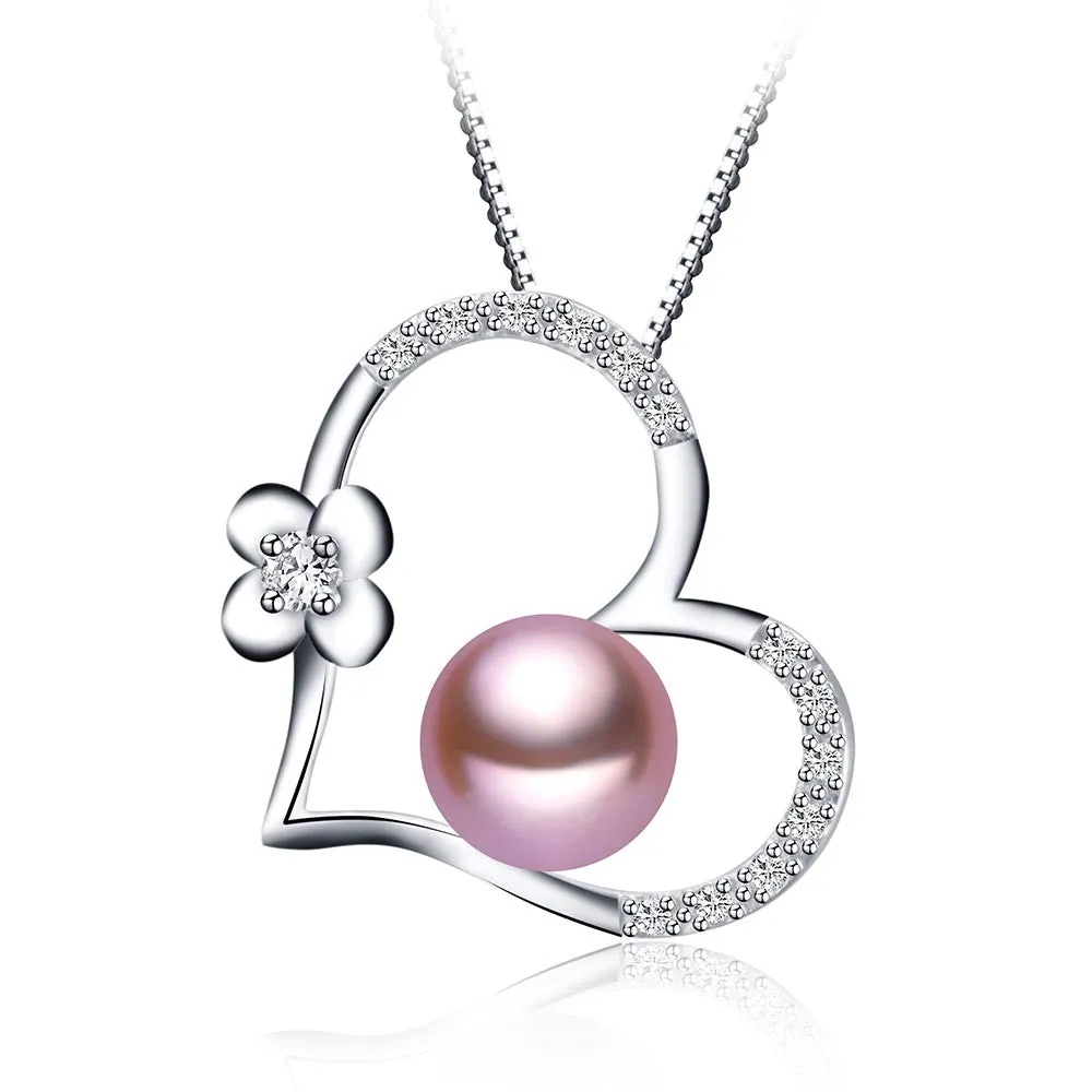 Pearl Necklace Love Shape Pendant AAAA High Quality Platinum Plated Gift For Women 9-10mm Pearl Jewelry collier