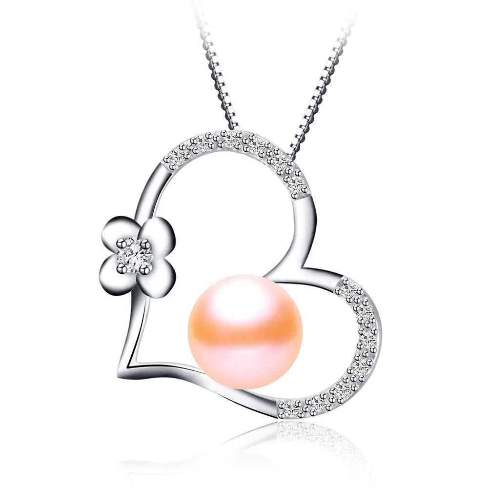 Pearl Necklace Love Shape Pendant AAAA High Quality Platinum Plated Gift For Women 9-10mm Pearl Jewelry collier