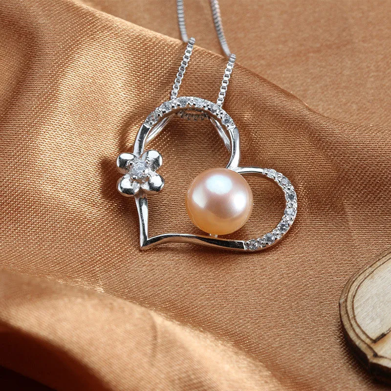 Pearl Necklace Love Shape Pendant AAAA High Quality Platinum Plated Gift For Women 9-10mm Pearl Jewelry collier