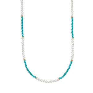 Pearl Turquoise Beaded Necklace 18ct Gold Plate